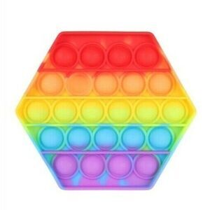 Fidget Toy Hexagon Shape Push Pop Bubble Rainbow Silicone Sensory